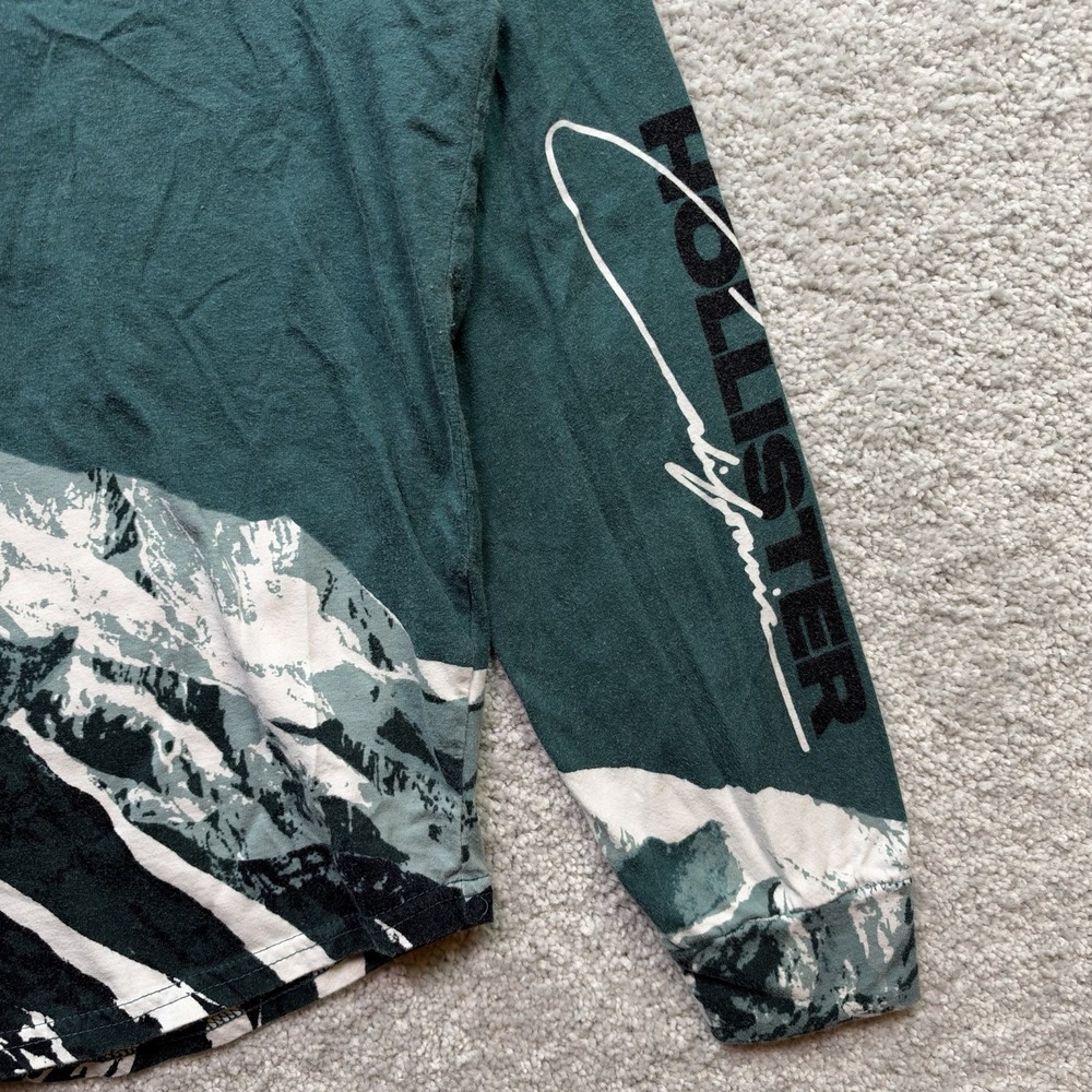 Hollister Shirt Mens XS Green Mountain Graphic Long Sleeve Cotton Crew Neck - Picture 8 of 9